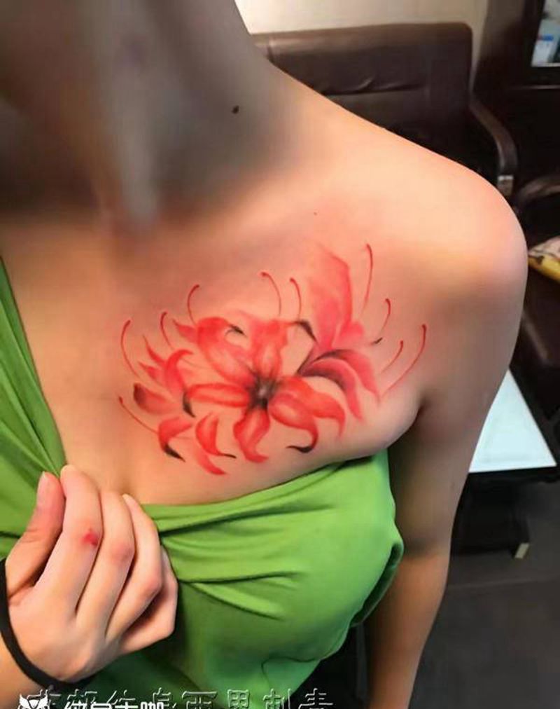 彩色 花纹身图片_胸部手臂水彩几何纹身图案