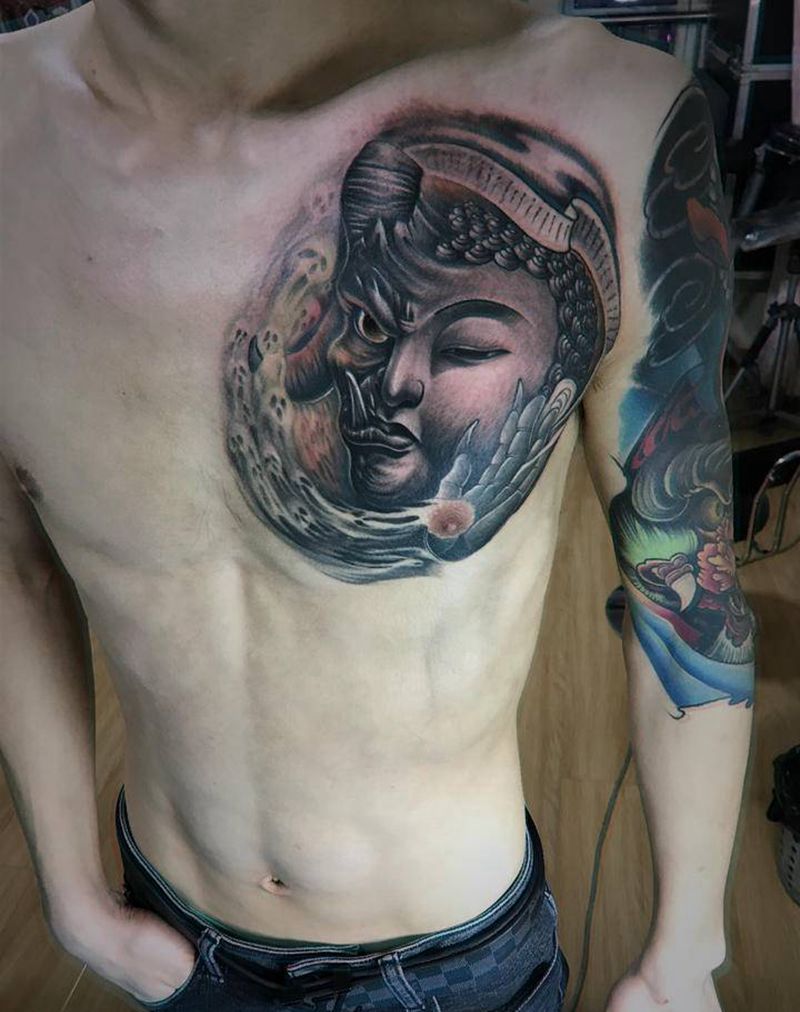 一念之间纹身图片_胸部纹身图案