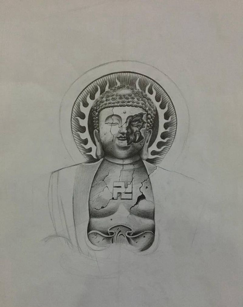 一念之间纹身图片_背部胸部新传统纹身图案