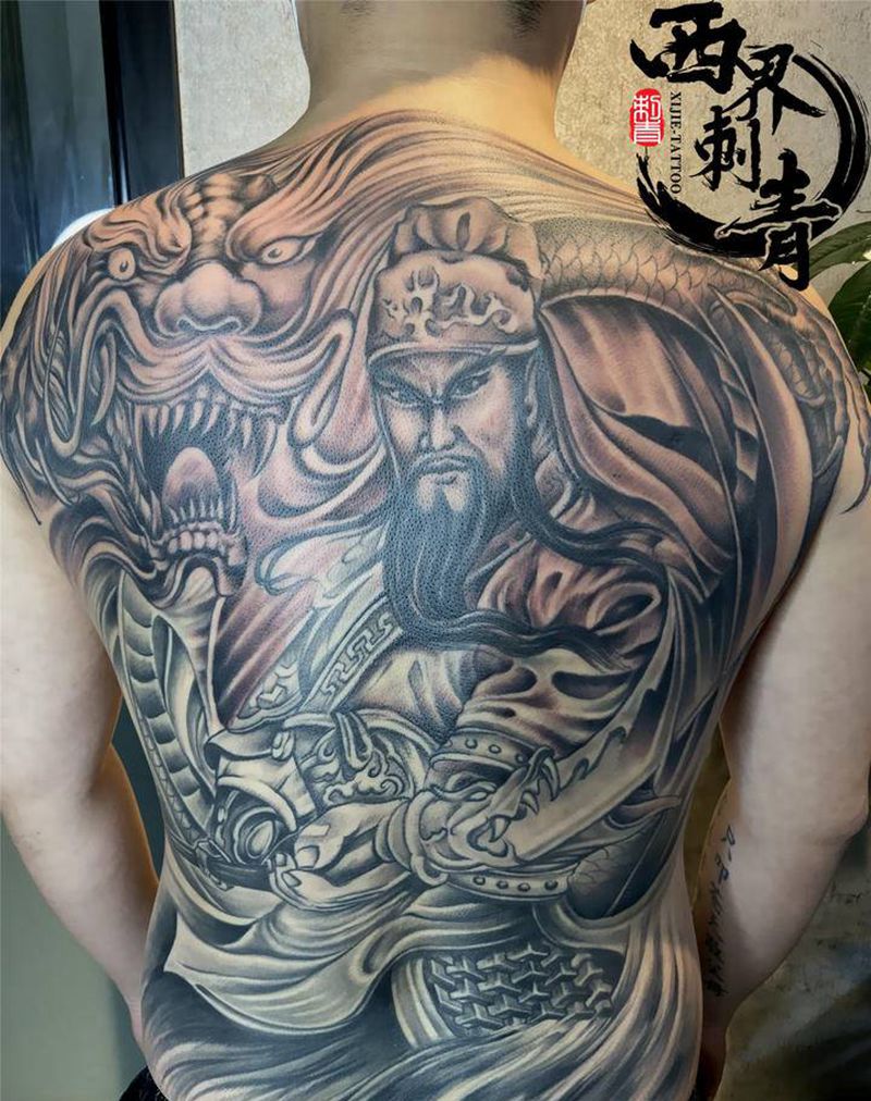 满背关公纹身图片_背部新传统老传统纹身图案