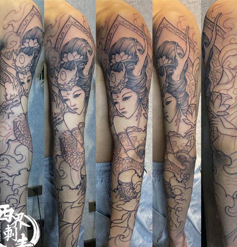 新传统艺妓花臂纹身图片_手臂手部新传统纹身图案