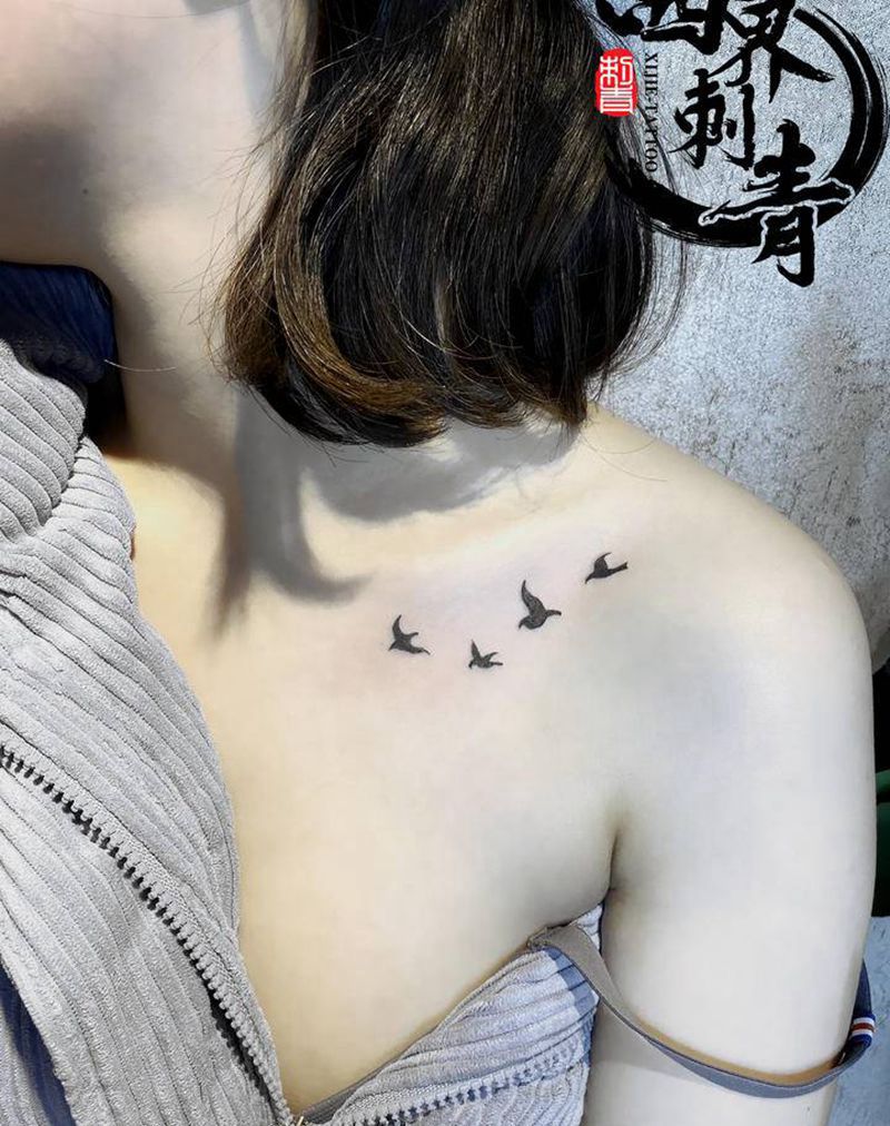 小清新纹身图片_颈部胸部纹身图案