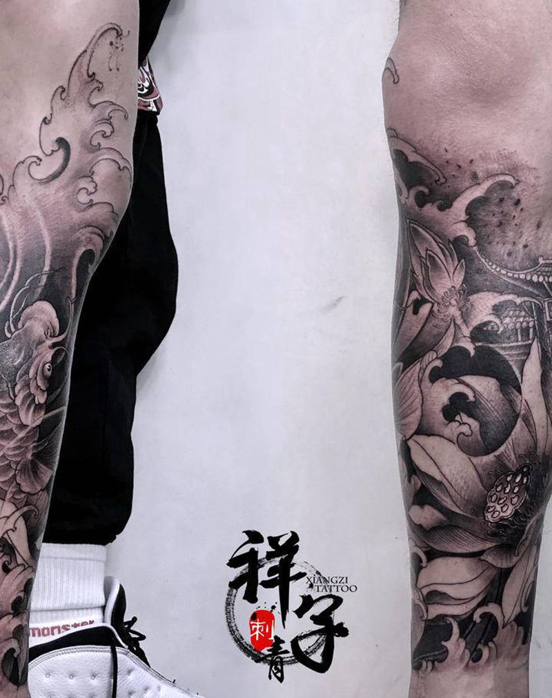 鲤鱼纹身图片_腿部新传统纹身图案