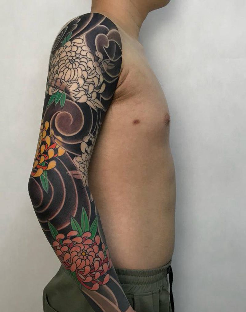 日式花臂纹身图片_手臂老传统纹身图案