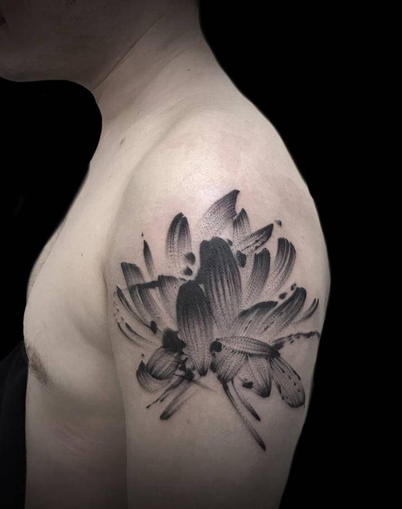 荷花纹身图片_手臂点刺纹身图案