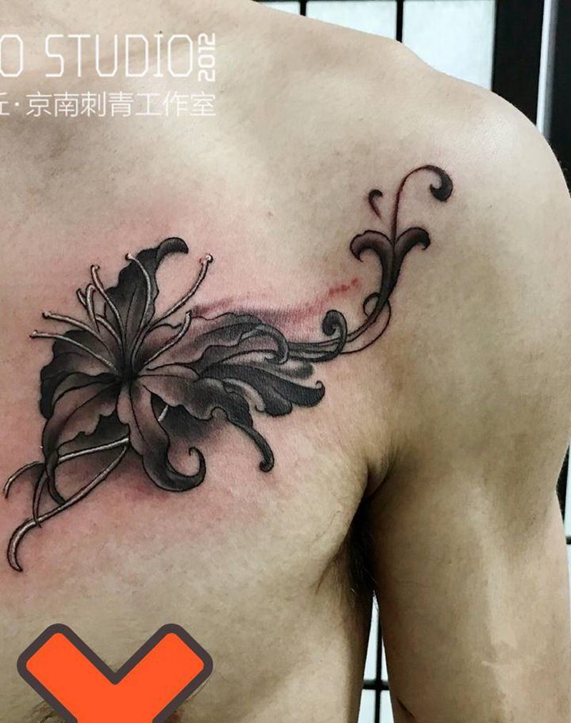 彼岸花纹身图片_胸部新传统纹身图案