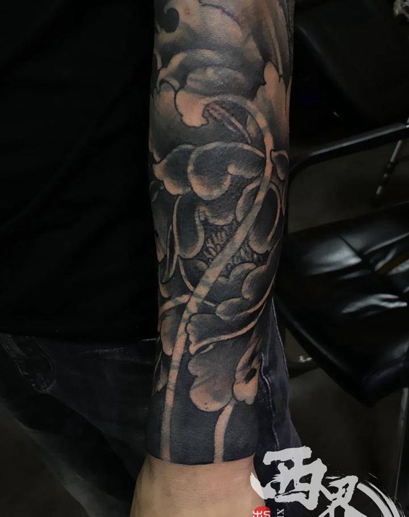 小臂日式花纹身图片_手臂手部新传统老传统纹身图案