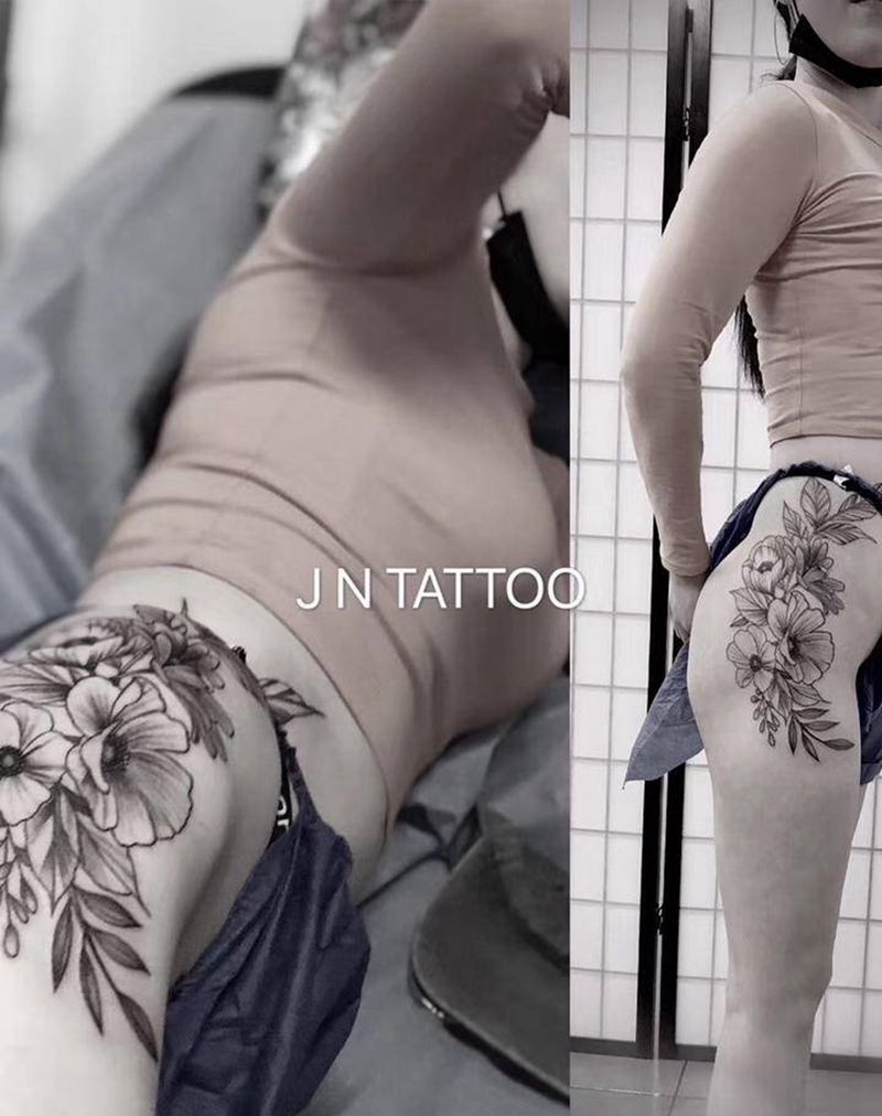 #素花#纹身图片_臀部点刺几何纹身图案