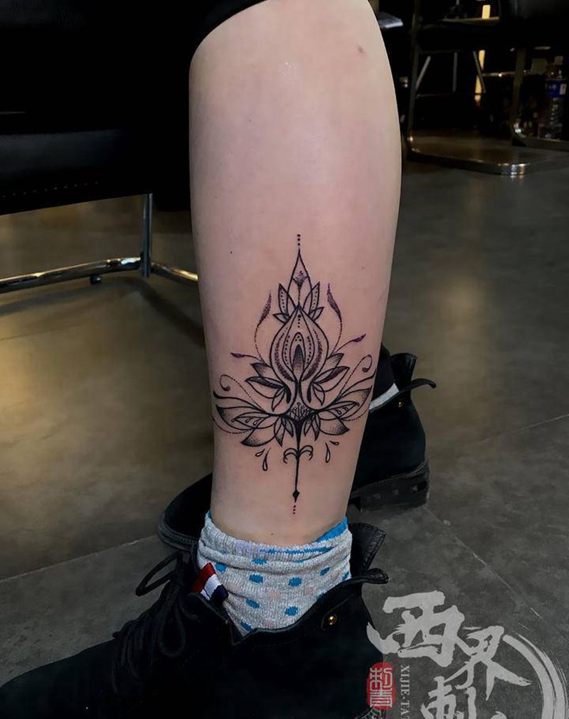小腿图腾点刺纹身图片_脚部腿部图腾点刺纹身图案