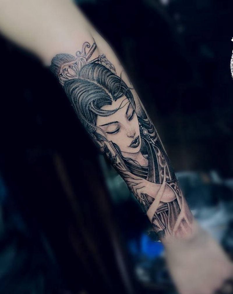 艺妓纹身图片_新传统纹身图案