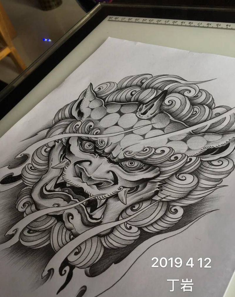 传统，唐狮纹身图片_手臂新传统纹身图案