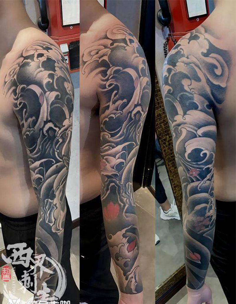 传统花臂纹身图片_手臂新传统老传统纹身图案