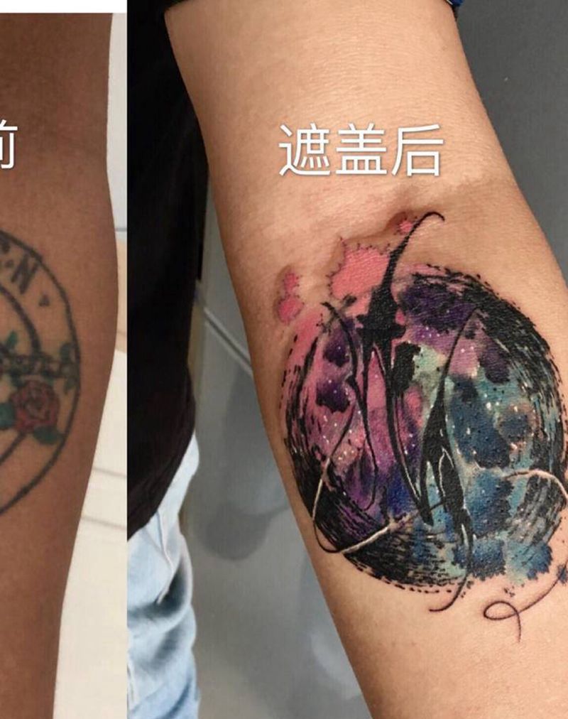 遮盖纹身图片_手臂水彩纹身图案