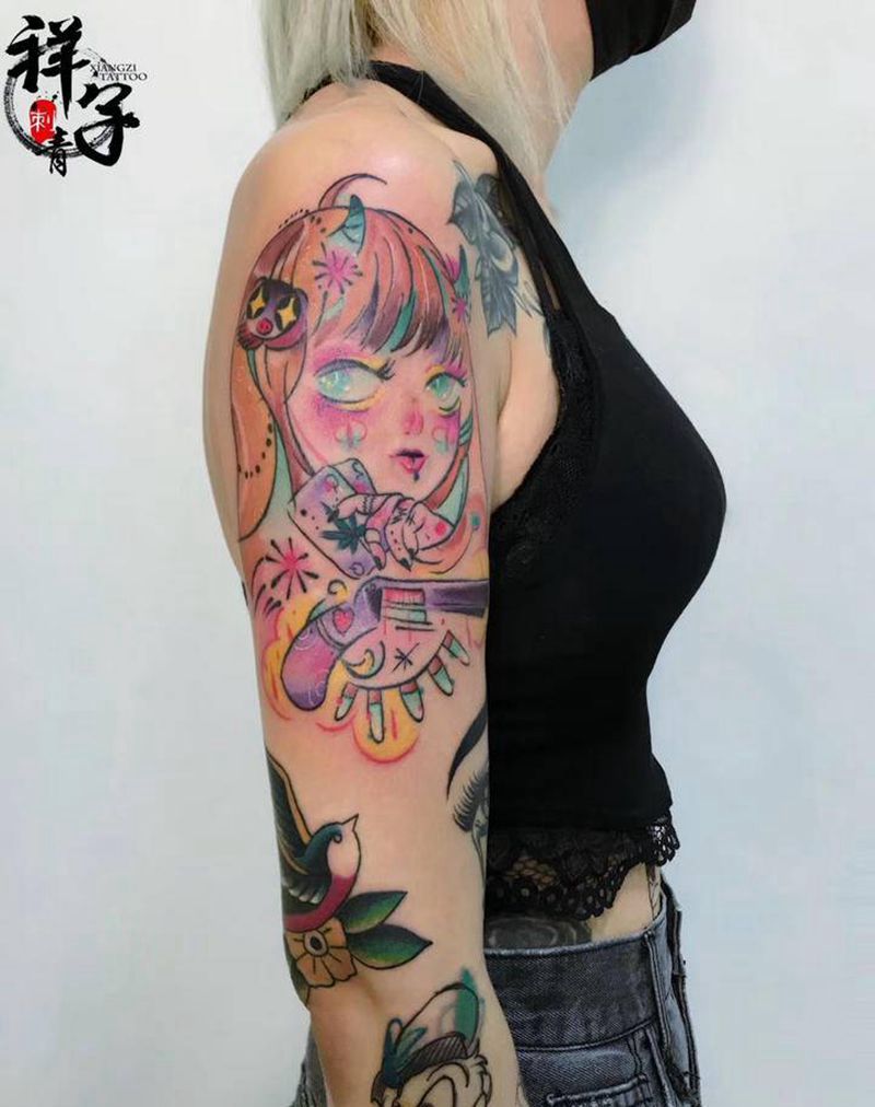 花臂纹身图片_Old SchoolNew School纹身图案