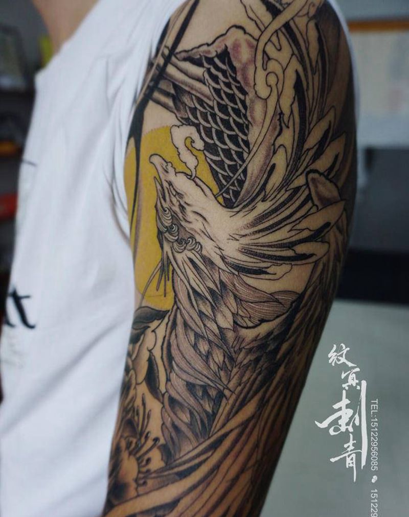 花臂凤纹身图片_手臂新传统纹身图案