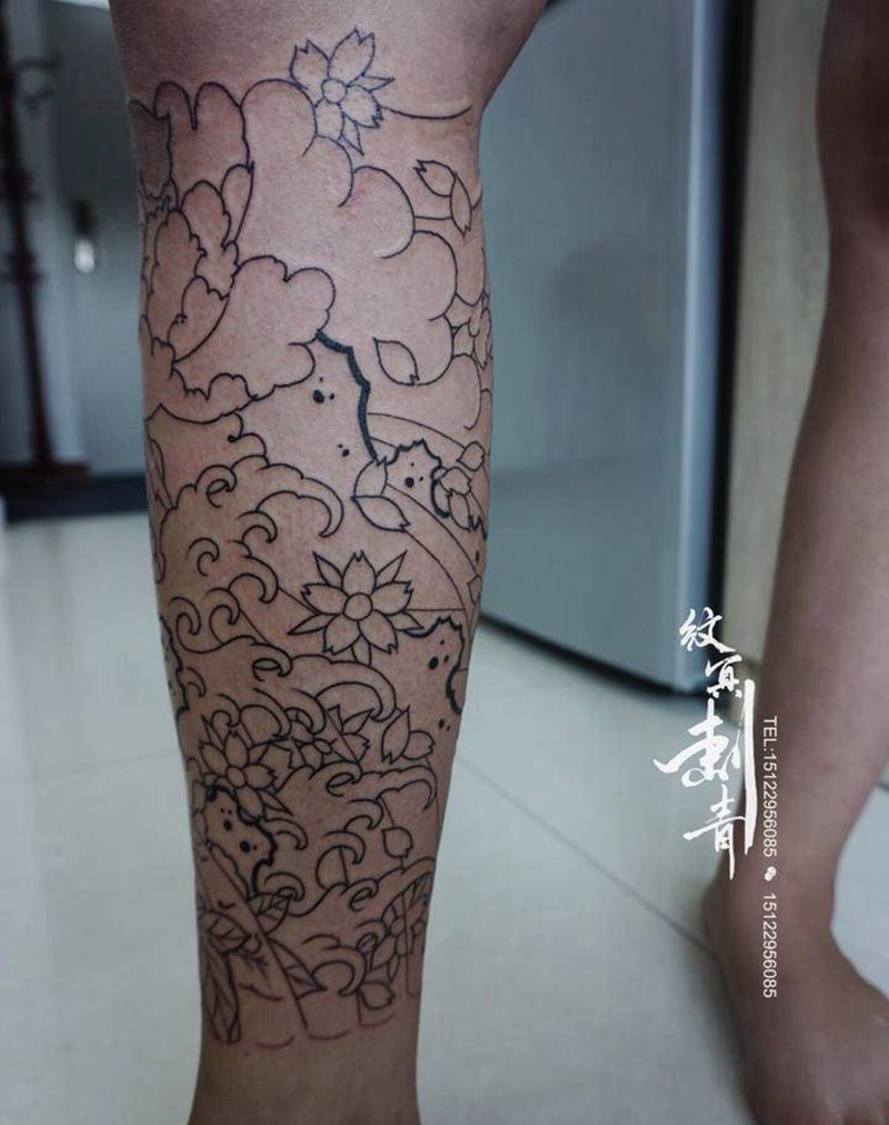 老传统纹身图片_腿部老传统纹身图案