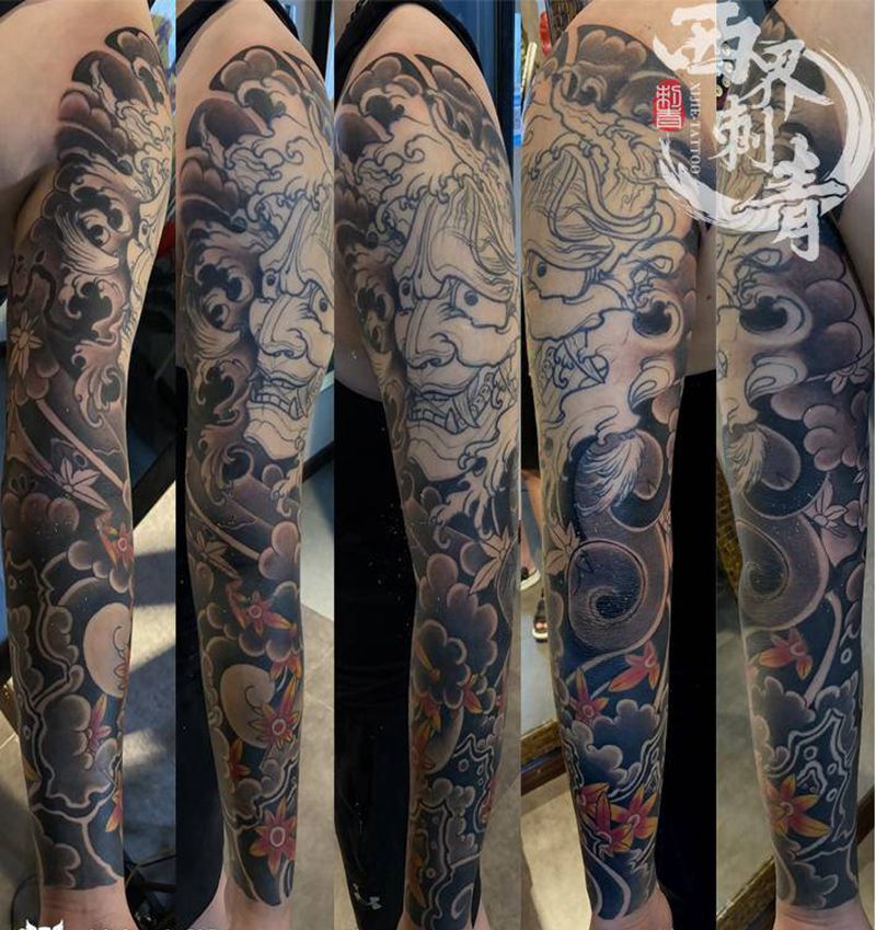 日式传统花臂纹身图片_手臂新传统老传统纹身图案