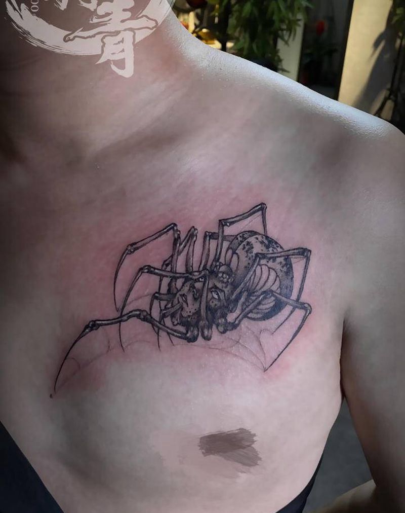 蜘蛛纹身图片_胸部新传统New School纹身图案