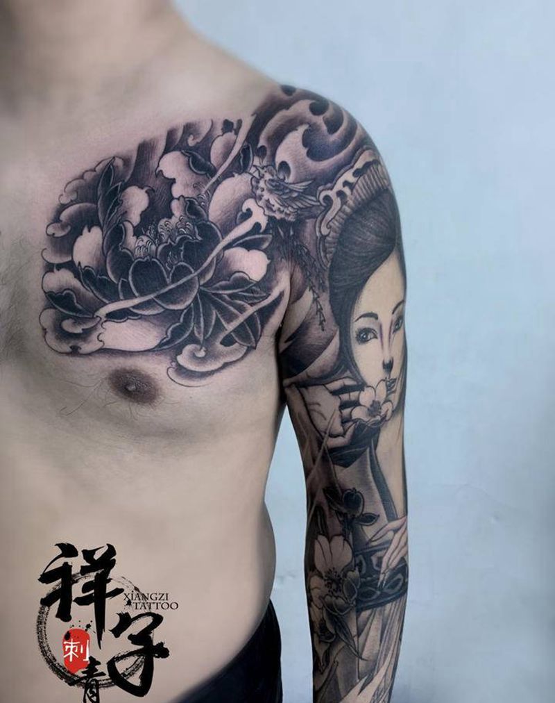 艺妓纹身图片_新传统纹身图案