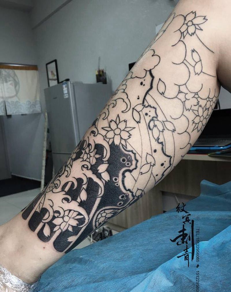 包小腿纹身图片_腿部老传统纹身图案