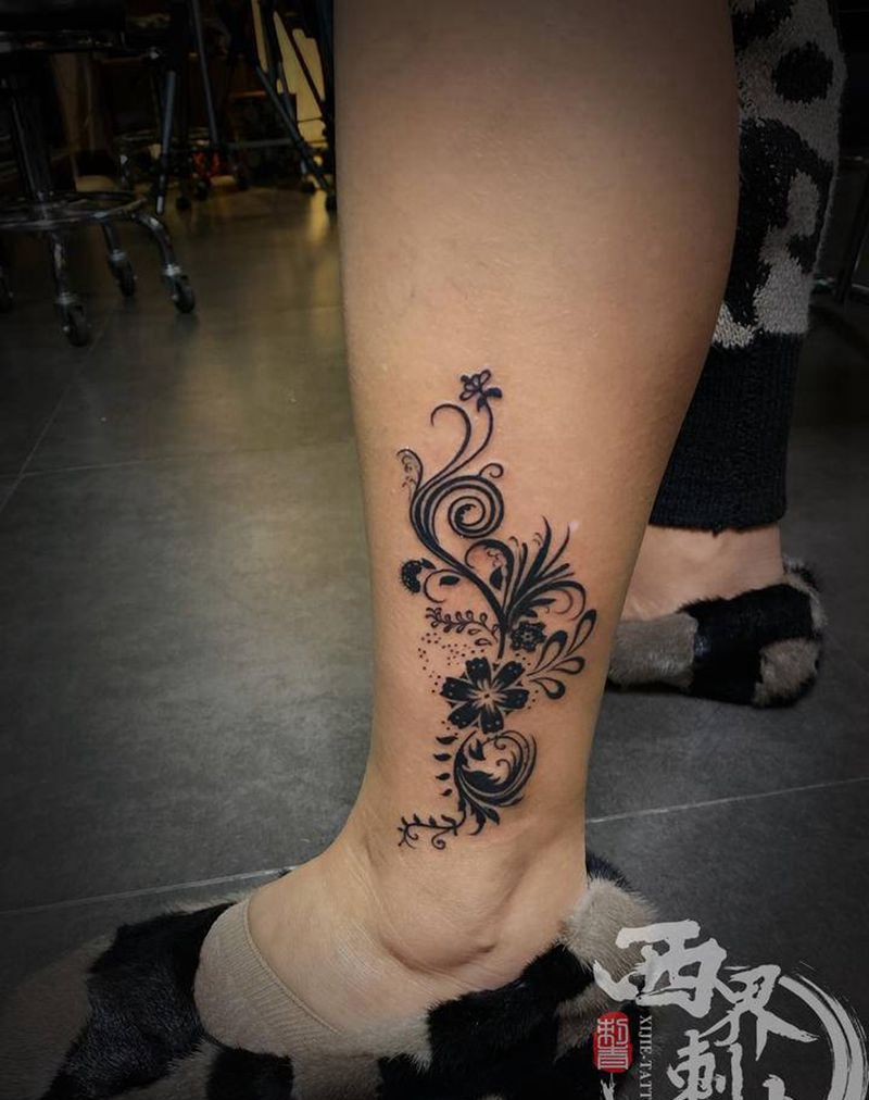 脚踝图腾纹身图片_脚部腿部图腾点刺纹身图案