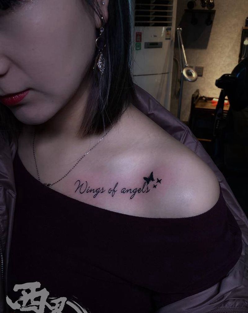 锁骨英文纹身图片_肩部胸部花体字点刺纹身图案