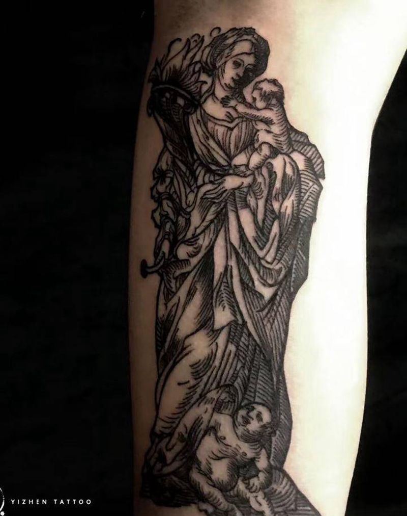 圣母纹身图片_手臂欧美写实Old School纹身图案