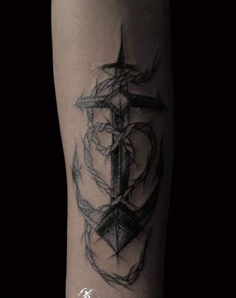 船锚纹身图片_手臂欧美写实纹身图案