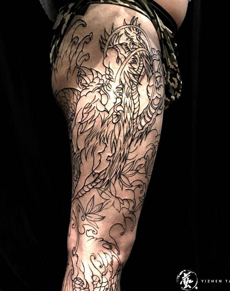 大龙纹身图片_臀部腿部新传统纹身图案