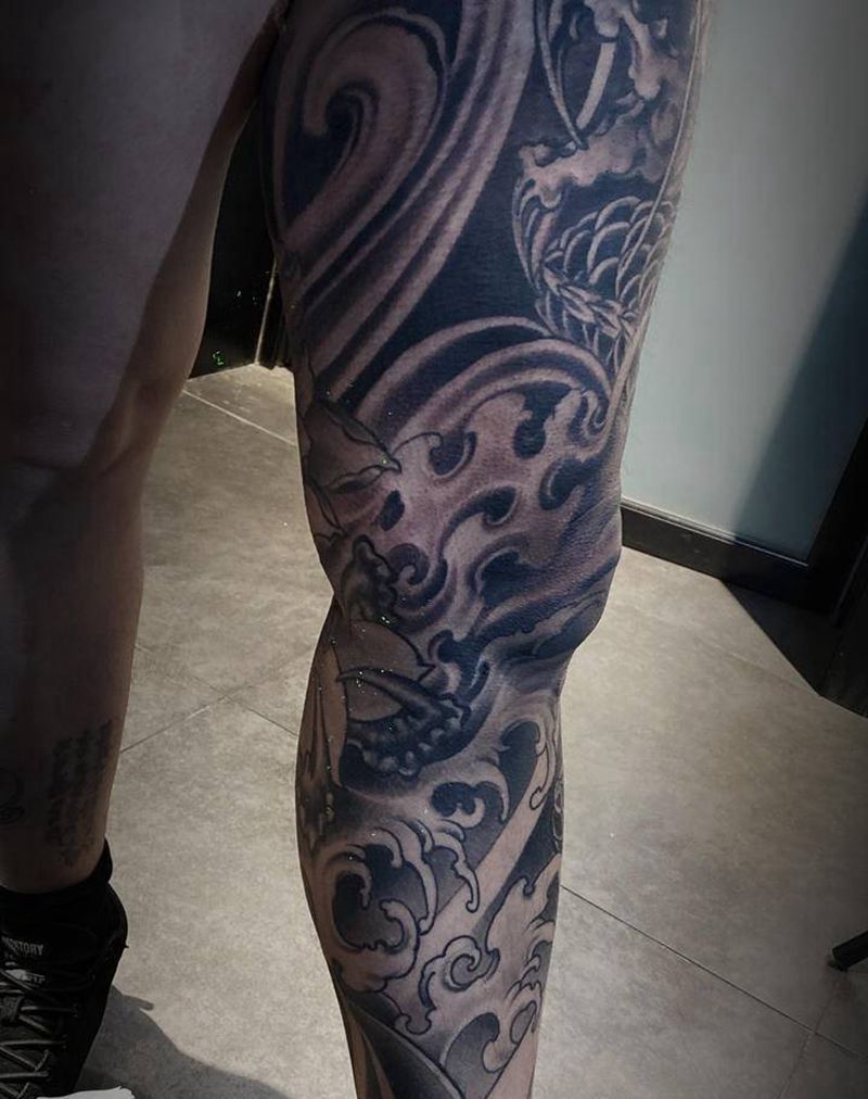 传统花腿龙纹身图片_腿部臀部新传统老传统纹身图案