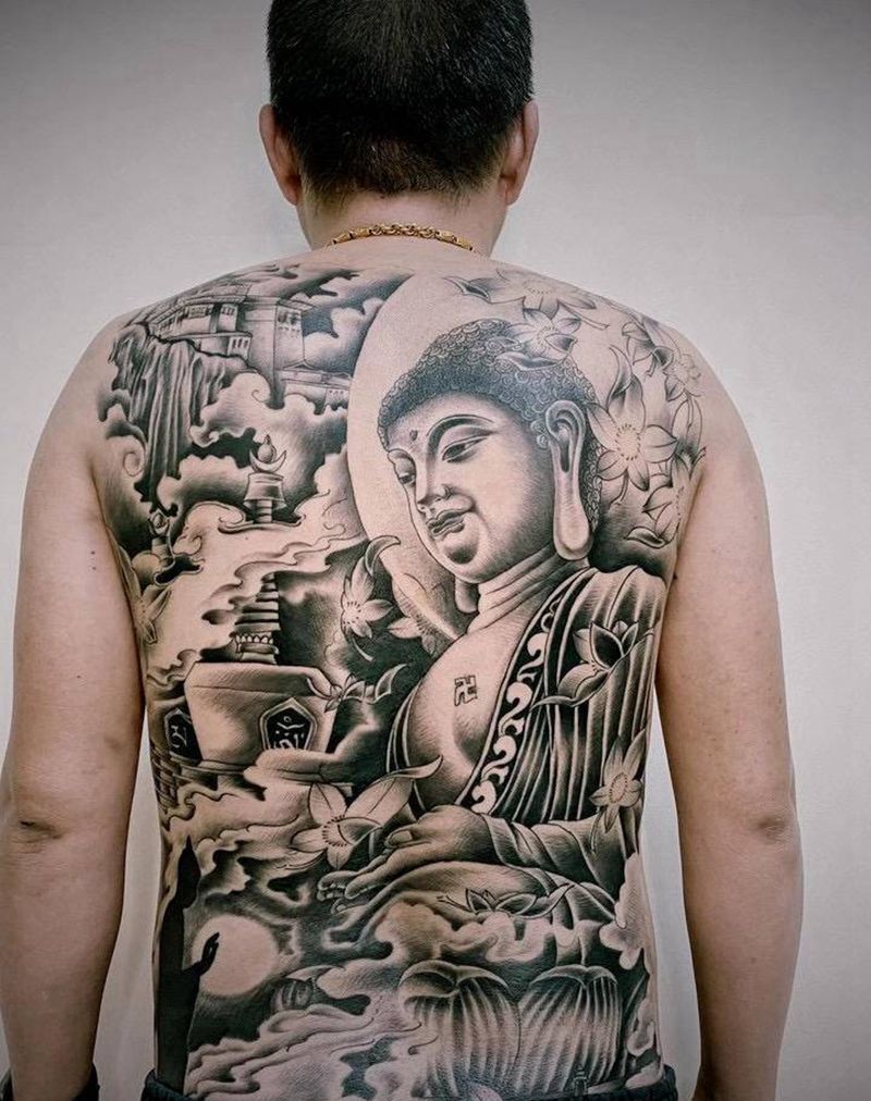 佛纹身图片_背部纹身图案