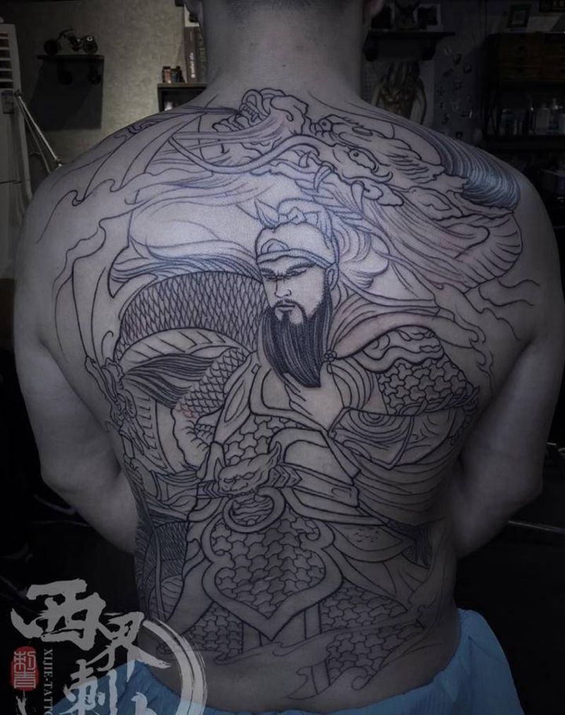满背关公纹身图片_肩部背部新传统老传统纹身图案