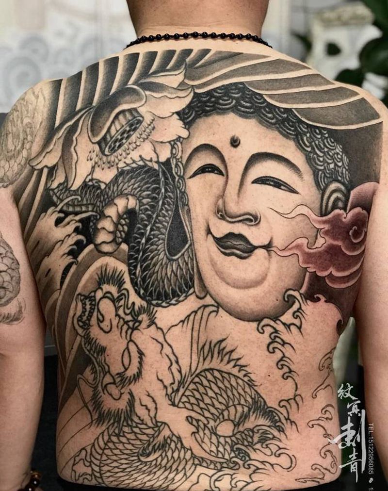 线条非本店作品纹身图片_背部新传统纹身图案