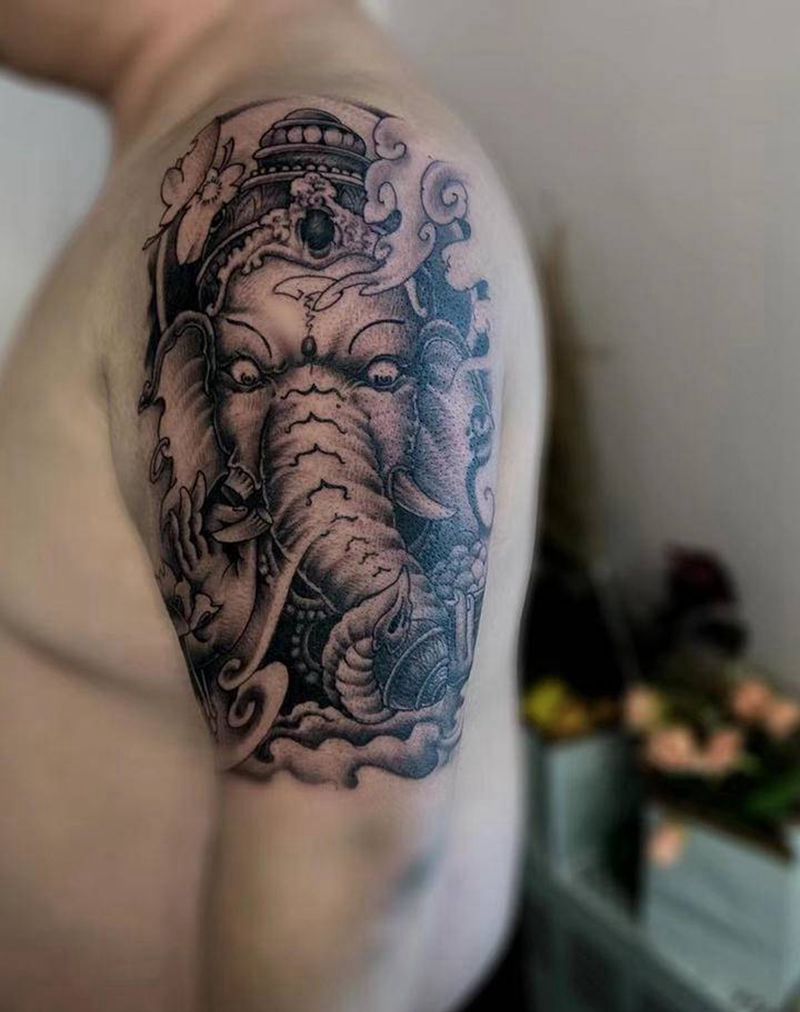 象神纹身图片_新传统纹身图案