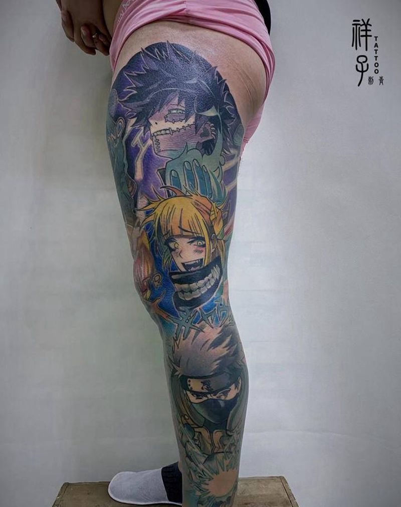 动漫花腿纹身图片_腿部New SchoolOld School纹身图案