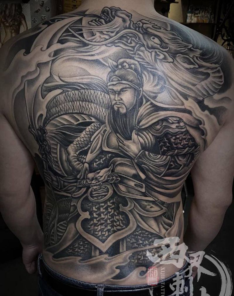 满背关公纹身图片_背部腰部新传统老传统纹身图案