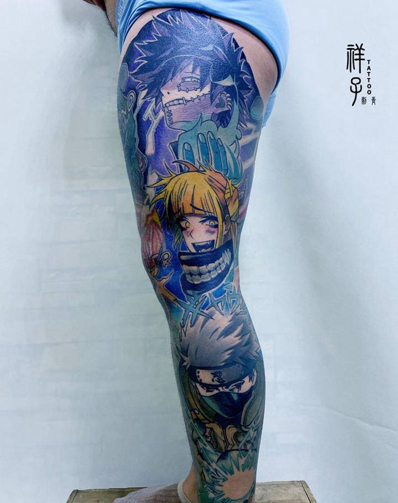 彩色动漫卡通花腿纹身图片_腿部New SchoolOld School纹身图案