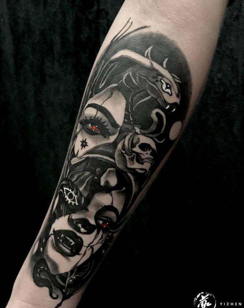 暗黑纹身图片_手臂欧美写实几何暗黑纹身图案