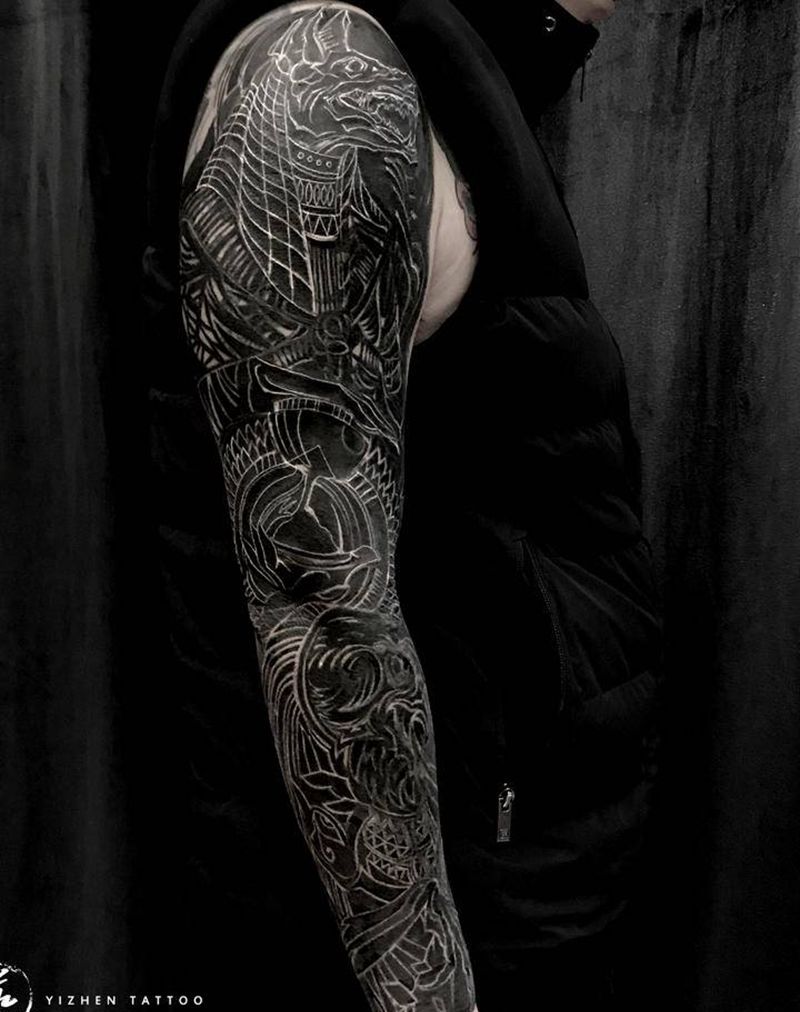 埃及主题遮盖纹身图片_手臂图腾遮盖纹身图案