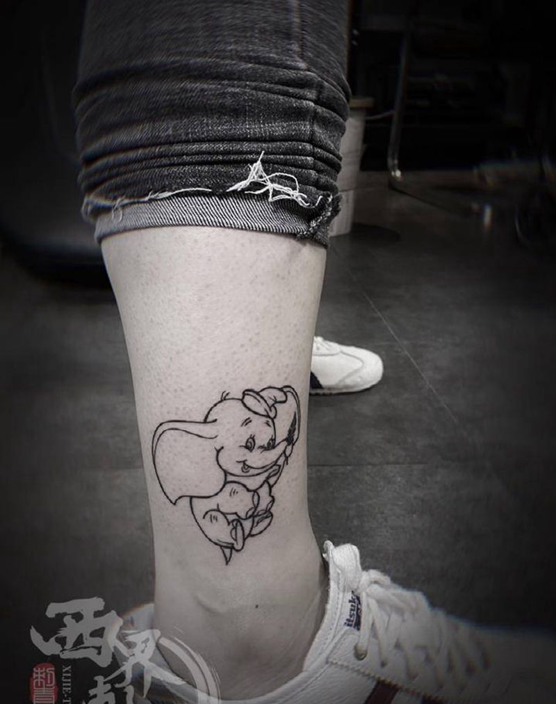 小腿小象纹身图片_腿部几何点刺纹身图案