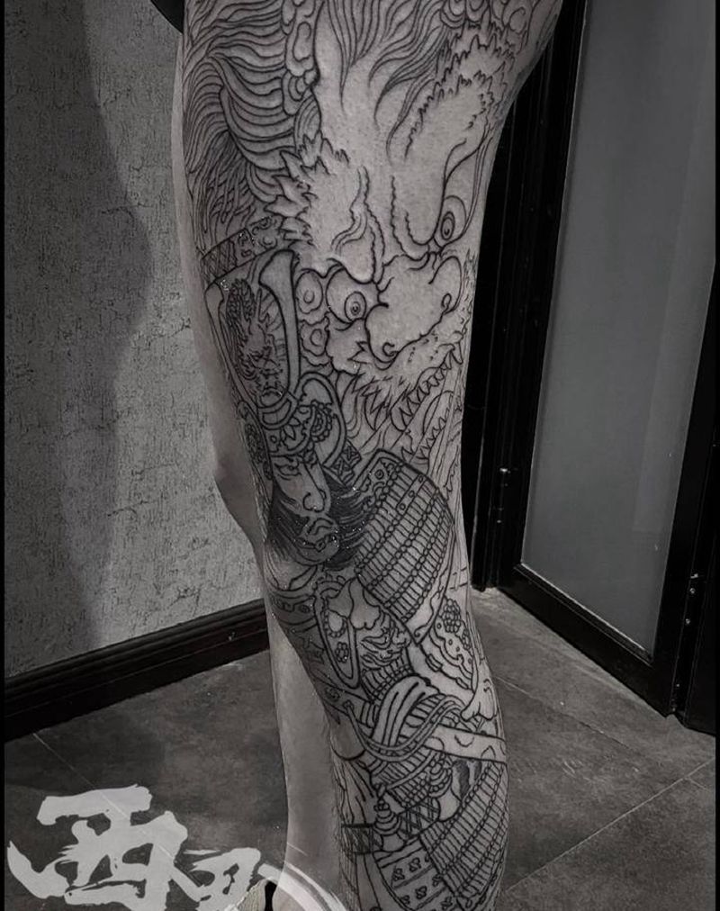 花腿纹身图片_腿部臀部老传统新传统纹身图案