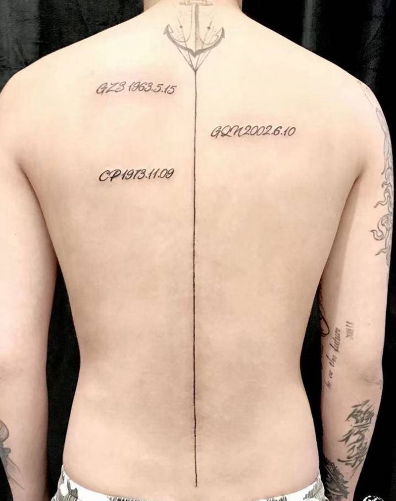 大直线纹身图片_背部几何纹身图案