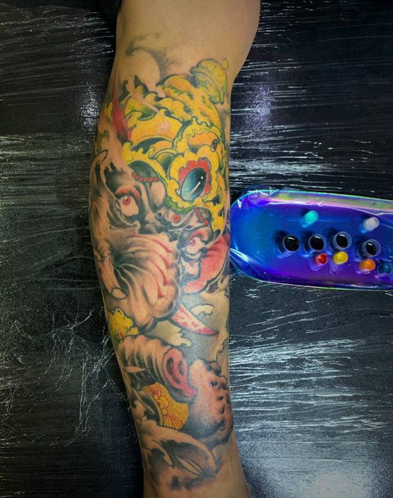 象神纹身图片_腿部脚部老传统新传统象神大象象纹身图案