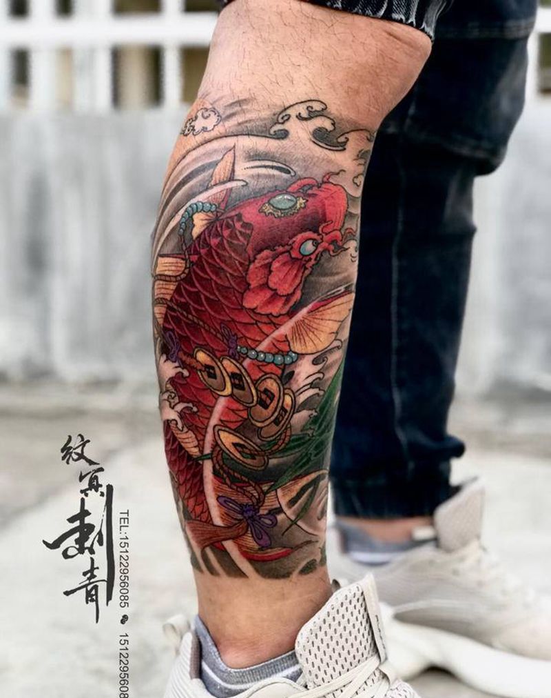 传统包小腿纹身图片_腿部新传统纹身图案