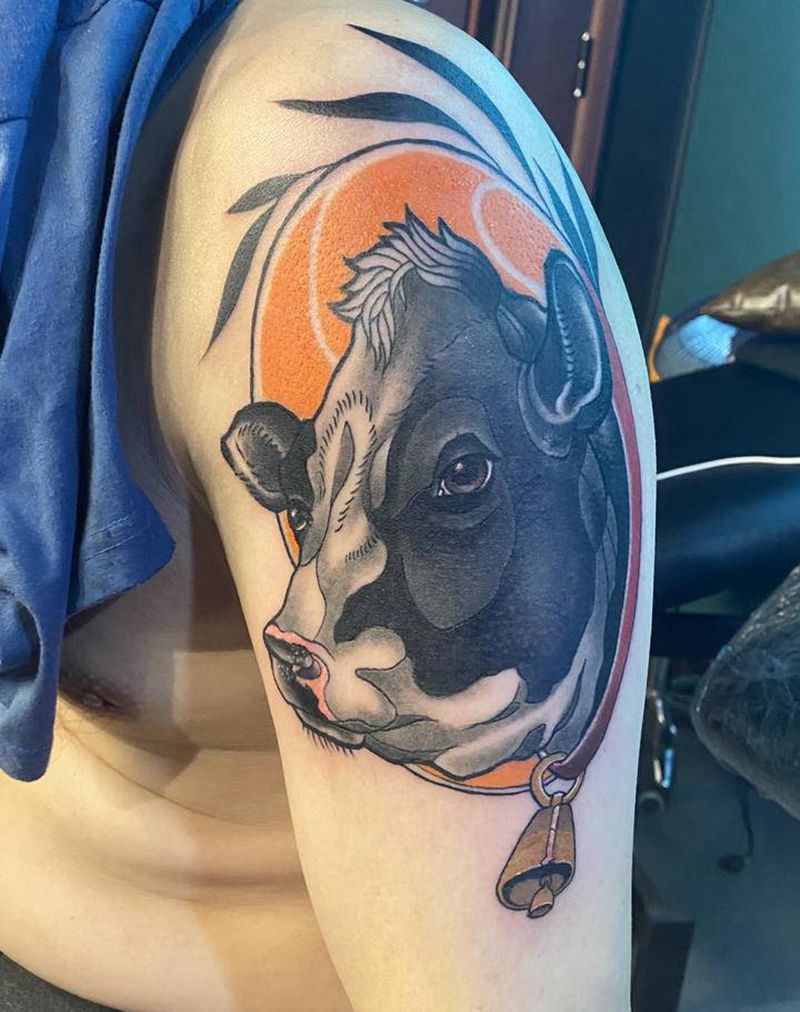 NEW SCHOOL纹身图片_肩部New School牛纹身图案