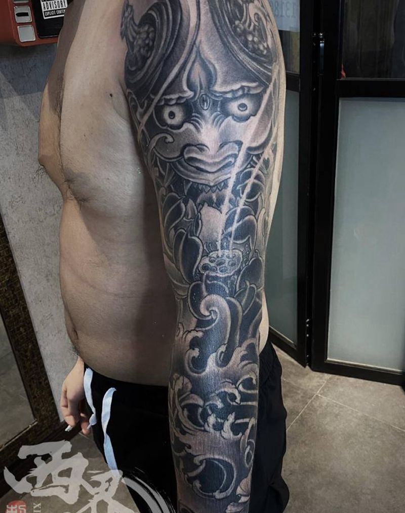 传统般若花臂纹身图片_手臂新传统老传统纹身图案