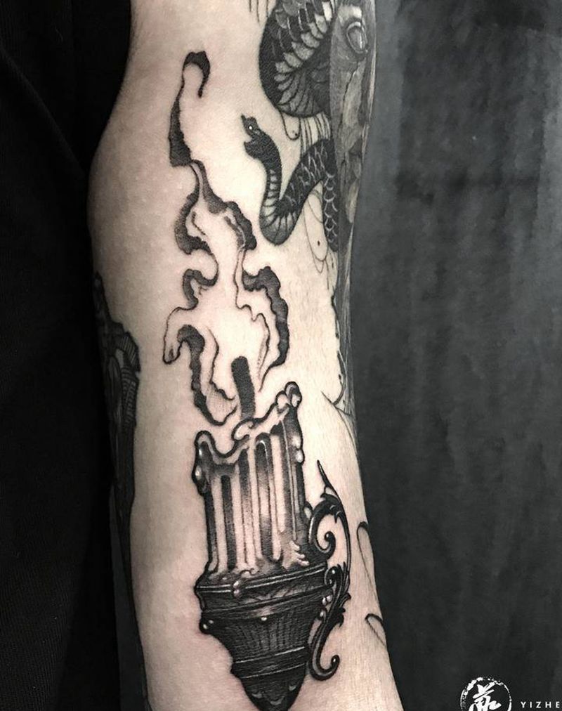 蜡烛纹身图片_手臂欧美写实暗黑纹身图案
