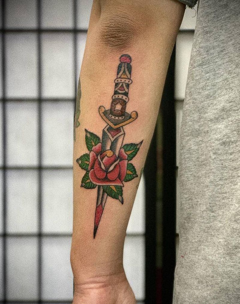 Old school剑玫瑰纹身图片_手臂Old School纹身图案