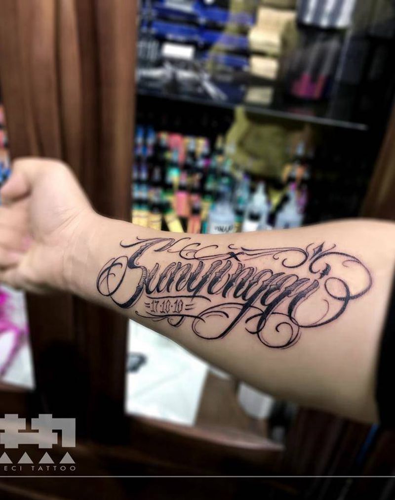 花体纹身图片_成品手臂清新习俗字符图腾原创奇卡诺纹身图案