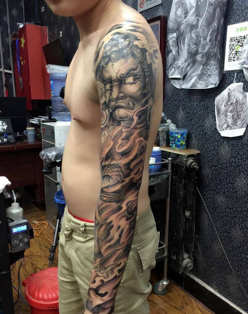 明王、象神花臂纹身图片